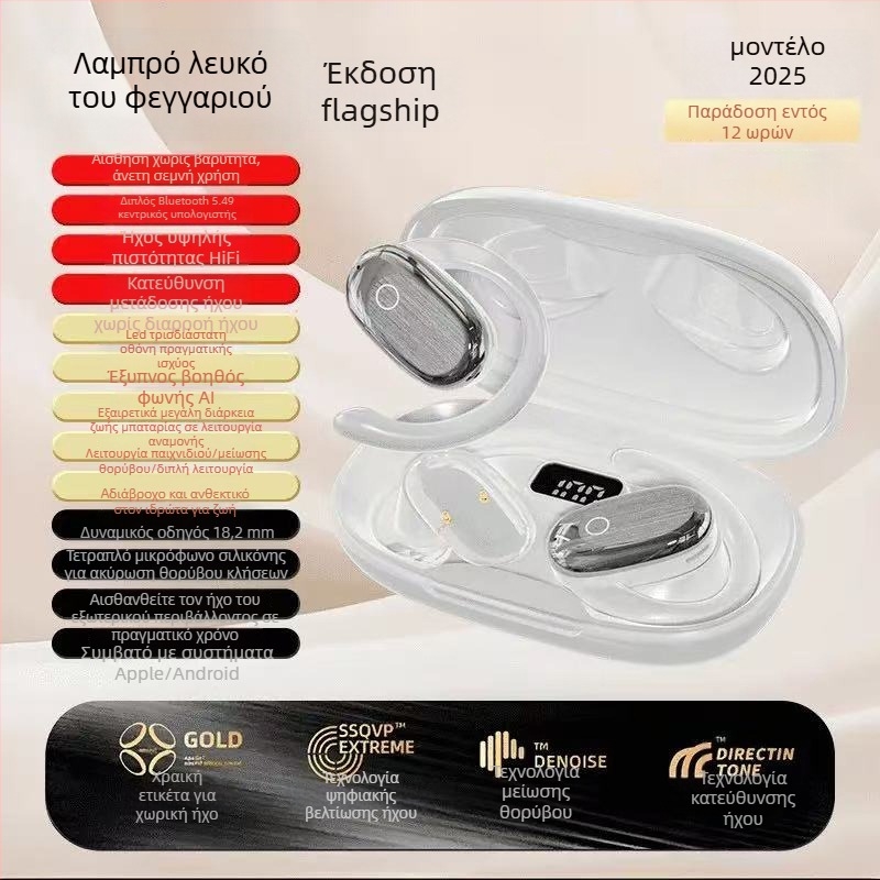 Ασύρματα ακουστικά για αθλητισμό με ανοιχτό σχεδιασμό – Bluetooth 5.49, εμβέλεια 10 μ, αυτονομία 4–8 ώρες, στερεο ήχος με φωνητικό έλεγχο και ψηφιακή οθόνη, αδιάβροχα