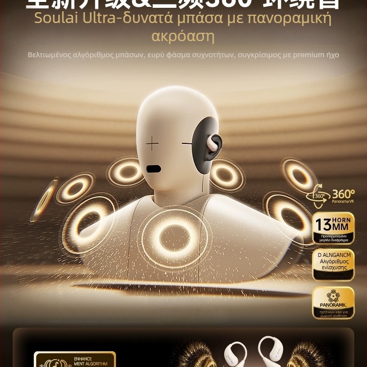 Soaiy GD31 Ασύρματο ακουστικό με οστική αγωγιμότητα, ανοιχτός σχεδιασμός για το αυτί, Bluetooth, στερεοφωνικός ήχος στα δύο αυτιά, έως 4 ώρες αυτονομία μπαταρίας