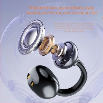 Ακουστικά Bluetooth με κλιπ, AI φωνητικός βοηθός, αδιάβροχα, μείωση θορύβου, διάρκεια μπαταρίας 4–8 ωρών