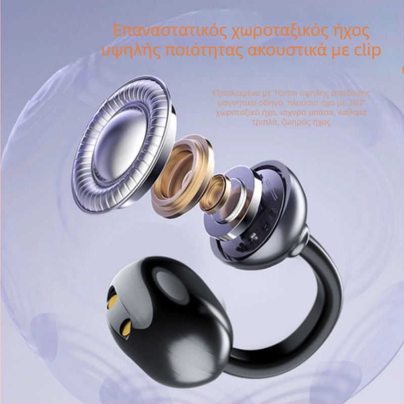 Ακουστικά Bluetooth με κλιπ, AI φωνητικός βοηθός, αδιάβροχα, μείωση θορύβου, διάρκεια μπαταρίας 4–8 ωρών