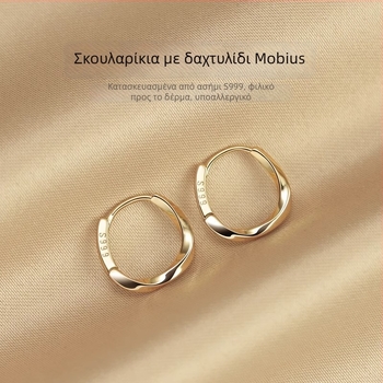 Ασημένια σκουλαρίκια κρίκοι, απλό στυλ, ηλεκτροεπένδυση, Άνοιξη 2025