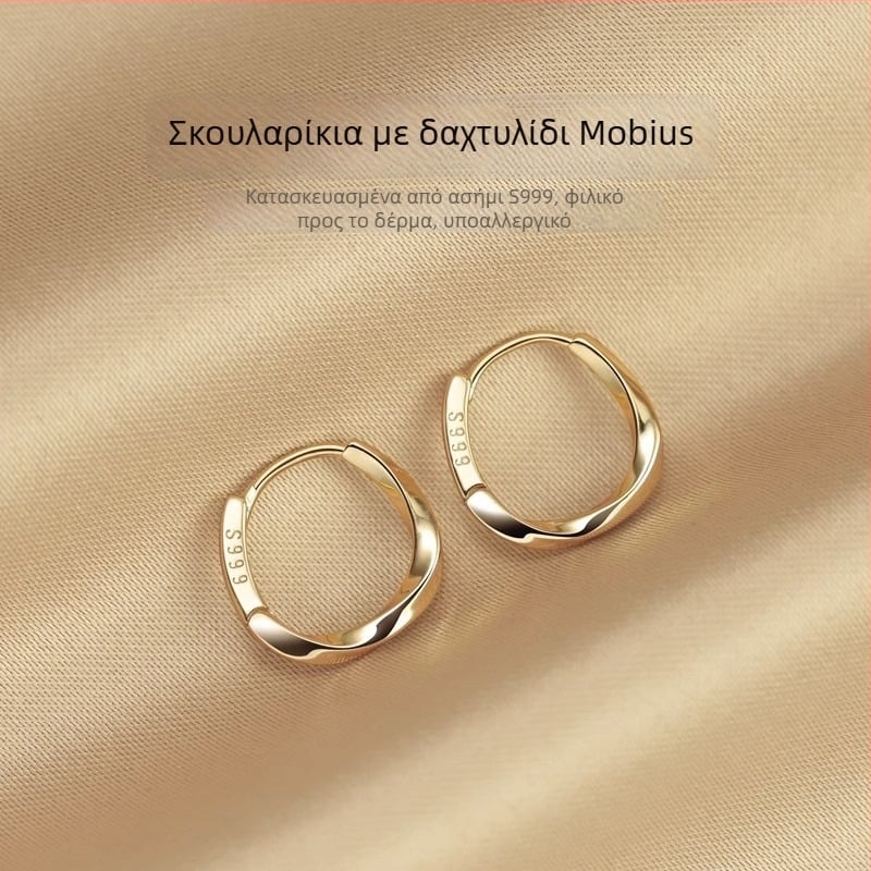 Ασημένια σκουλαρίκια κρίκοι, απλό στυλ, ηλεκτροεπένδυση, Άνοιξη 2025