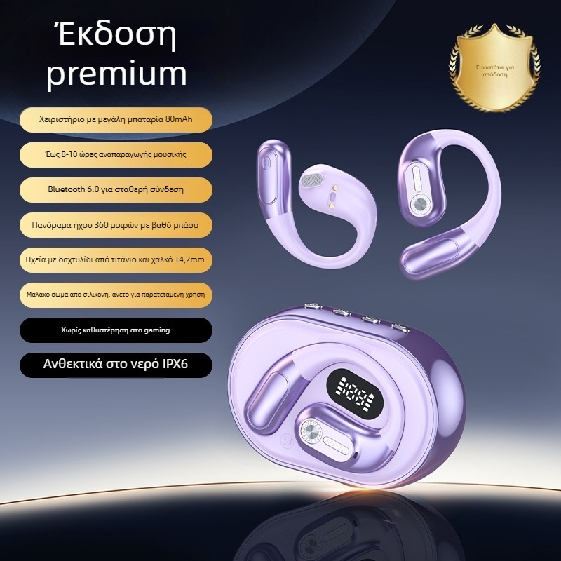 Αθλητικά Bluetooth ακουστικά με κράτημα για το αυτί, AI μετάφραση, (5.4 BT, εμβέλεια 10 m, διάρκεια μπαταρίας 4–8 h, αδιάβροχα, αναπαραγωγή βίντεο)