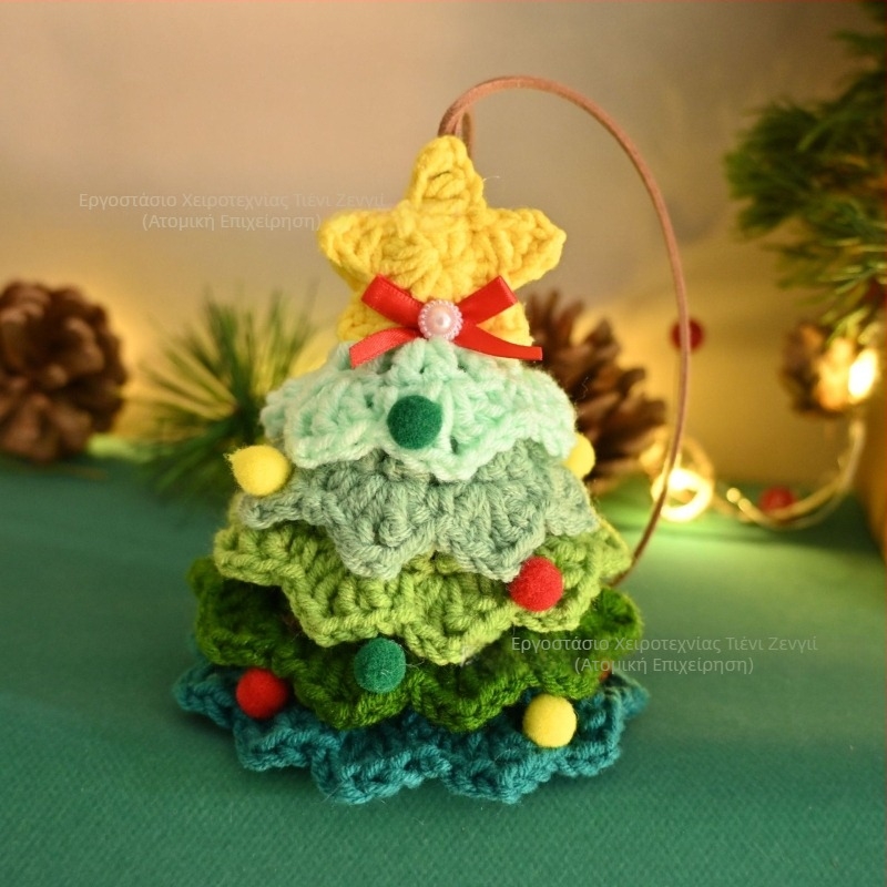 Χριστουγεννιάτικη διακόσμηση για αυτοκίνητο και τσάντα — χειροποίητο κρεμαστό με βελονάκι, διακοσμητική σκηνή, κατασκευασμένο από κράμα