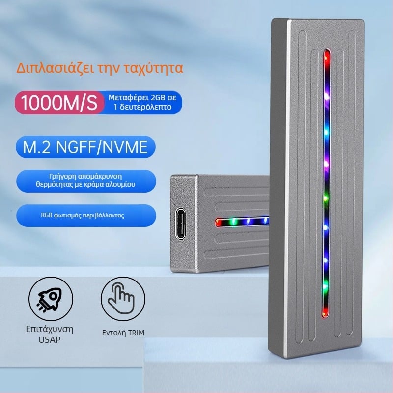 Θήκη SSD M.2 από κράμα αλουμινίου USB 3.1, διπλό πρωτόκολλο, υποστήριξη έως 2 TB