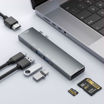 Διπλός USB-C σταθμός USB-C με αρθρωτό σχεδιασμό τριών τμημάτων, CK-00406A, 5Gbps, USB-C HUB, χωρίς εξωτερική τροφοδοσία