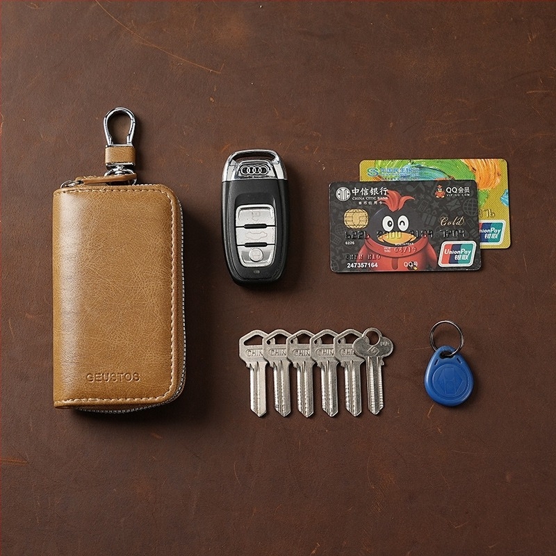 Unisex PU τσάντα κλειδιών με μεγάλο χώρο, φερμουάρ, πολυλειτουργική αποθήκευση κλειδιών αυτοκινήτου