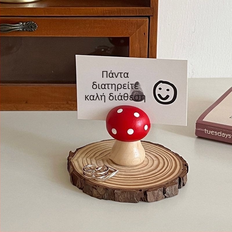 Ξύλινος δέκτης σημειώσεων σε μορφή μανιταριού — ρετρό επιτραπέζιος δέκτης φωτογραφιών και καρτών