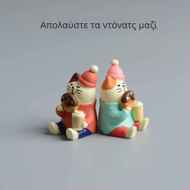 Φωτογραφικό Prop: Σκηνή ιαπωνικού στυλ από ρητίνη με γάτα, ντόνατ και αρτοποιείο — Υλικό: ρητίνη; Στυλ: ιαπωνικά είδη; Κατηγορία: ρητίνες χειροτεχνίες; Δώρο έτοιμο