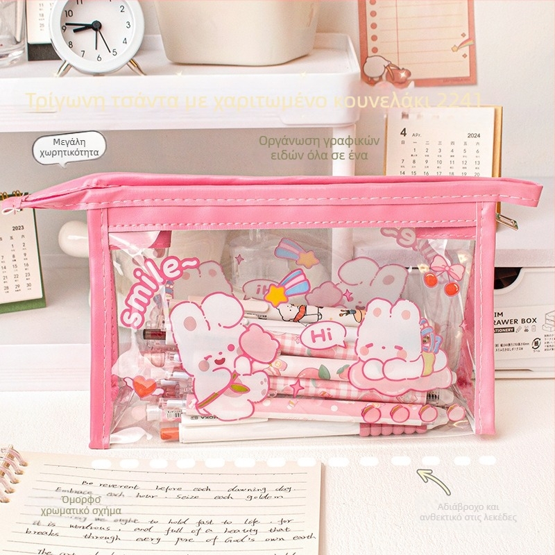 Τριγωνικό νεσεσέρ για μολύβια, αδιάβροχο και διαφανές από PVC, MOKA, κορεατικού στυλ