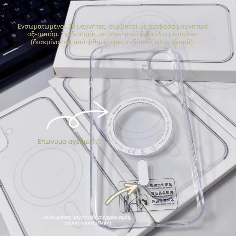 Θήκη iPhone 12–17 Pro/Max με μαγνητικό κράτηση, προστασία από πτώσεις, PC έγχυσης