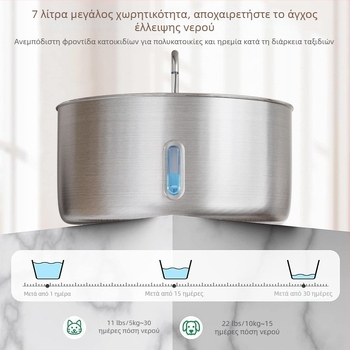 Ft007 Διανομέας νερού από ανοξείδωτο ατσάλι για γάτες και σκύλους με αυτόματη φιλτράρισμα, συνδεόμενος σε παροχή ρεύματος