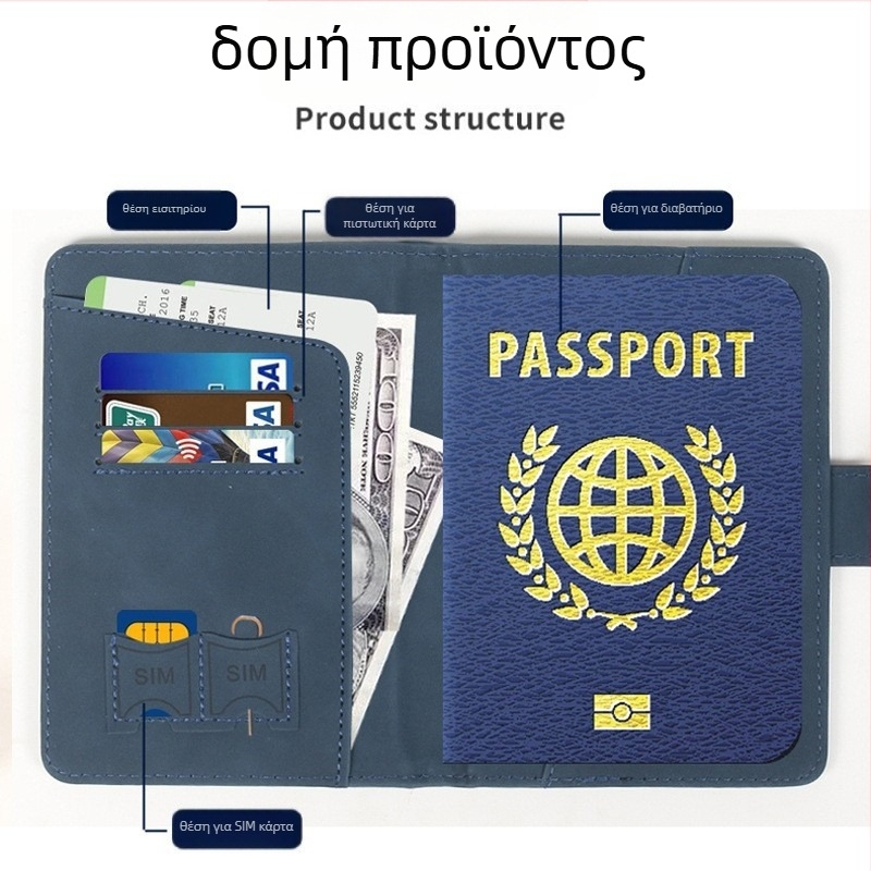 Τσάντα διαβατηρίου με PU δερμάτινο ιμάντα, unisex πολυλειτουργικό πορτοφόλι καρτών, αδιάβροχη και πολύ ελαφριά