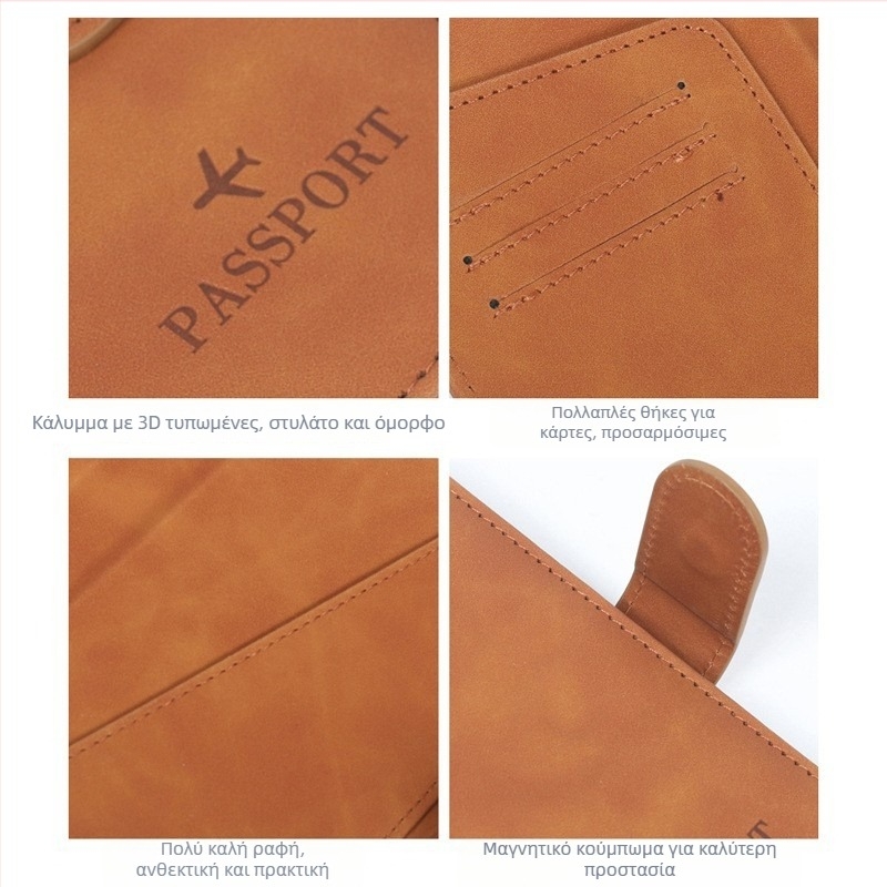 Τσάντα διαβατηρίου με PU δερμάτινο ιμάντα, unisex πολυλειτουργικό πορτοφόλι καρτών, αδιάβροχη και πολύ ελαφριά