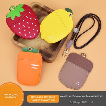 PU δερμάτινος κάτοχος καρτών σε σχήμα φρούτου, με 2 θήκες καρτών, αποσπώμενο λουρί για τον λαιμό, θήκη ταυτότητας