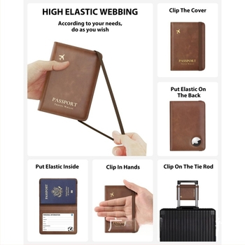Αδιάβροχη PU δερμάτινη θήκη διαβατηρίου με AirTag - 2-σε-1 θήκη, ελαστική ζώνη, θήκη για διαβατήριο και ταυτότητα