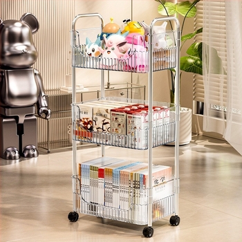 Πλαστικό διαφανές πολυεπίπεδο ράφι αποθήκευσης μπάνιου, 4 επίπεδα, φορητό, χωρίς εγκατάσταση, με εθνοτικό στυλ, για μακιγιάζ, κουζίνα και γραφείο