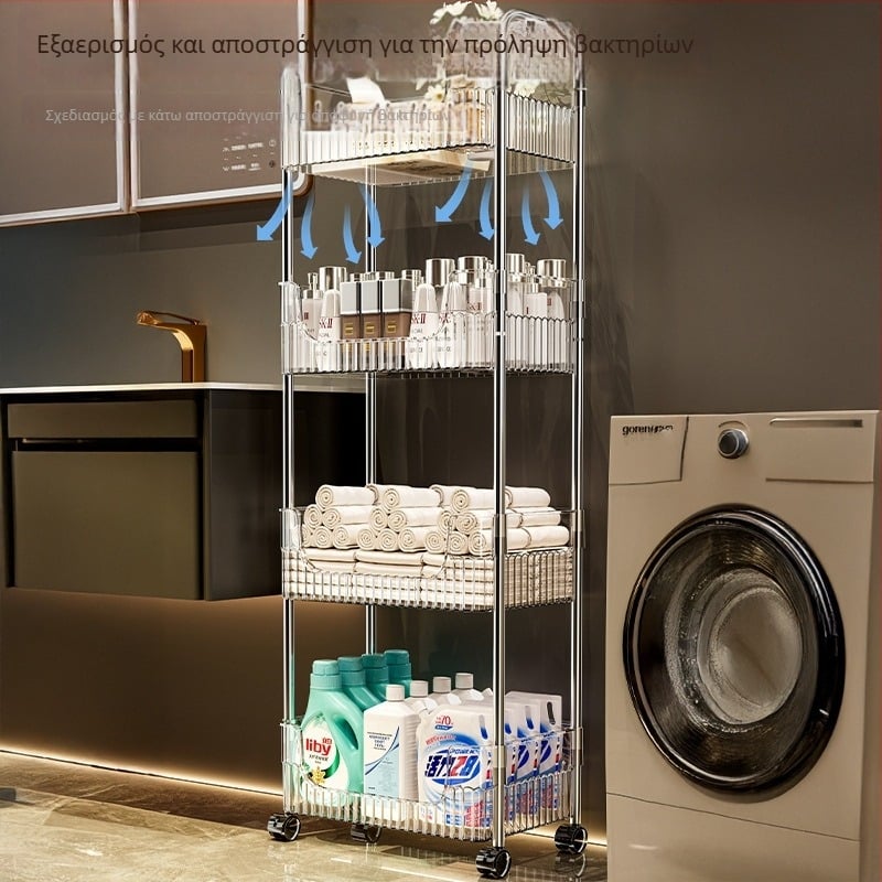 Πλαστικό διαφανές πολυεπίπεδο ράφι αποθήκευσης μπάνιου, 4 επίπεδα, φορητό, χωρίς εγκατάσταση, με εθνοτικό στυλ, για μακιγιάζ, κουζίνα και γραφείο