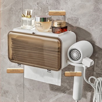 An Rushan PP Ράφι Αποθήκευσης Προσώπου με Θήκη Για Σεσουάρ Μαλλιών, Τοίχος Ανάρτηση Χωρίς Τρύπες | Πολυλειτουργικό, Χωρίς Διατρήσεις, Αποθήκευση Μακιγιάζ & Μπάνιου