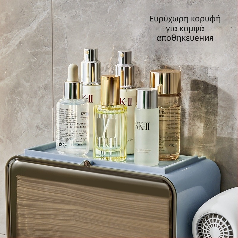 An Rushan PP Ράφι Αποθήκευσης Προσώπου με Θήκη Για Σεσουάρ Μαλλιών, Τοίχος Ανάρτηση Χωρίς Τρύπες | Πολυλειτουργικό, Χωρίς Διατρήσεις, Αποθήκευση Μακιγιάζ & Μπάνιου