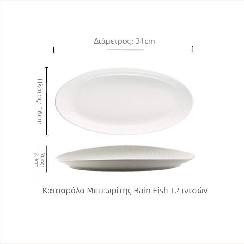 Πορσελάνινο πιάτο ψαριού, οβάλ σχήματος, ιαπωνικού στυλ, μονόχρωμο σχέδιο, κατάλληλο για φούρνο μικροκυμάτων