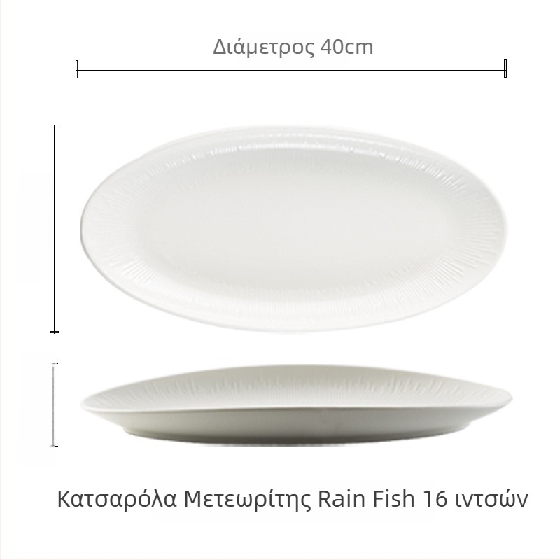 Πορσελάνινο πιάτο ψαριού, οβάλ σχήματος, ιαπωνικού στυλ, μονόχρωμο σχέδιο, κατάλληλο για φούρνο μικροκυμάτων