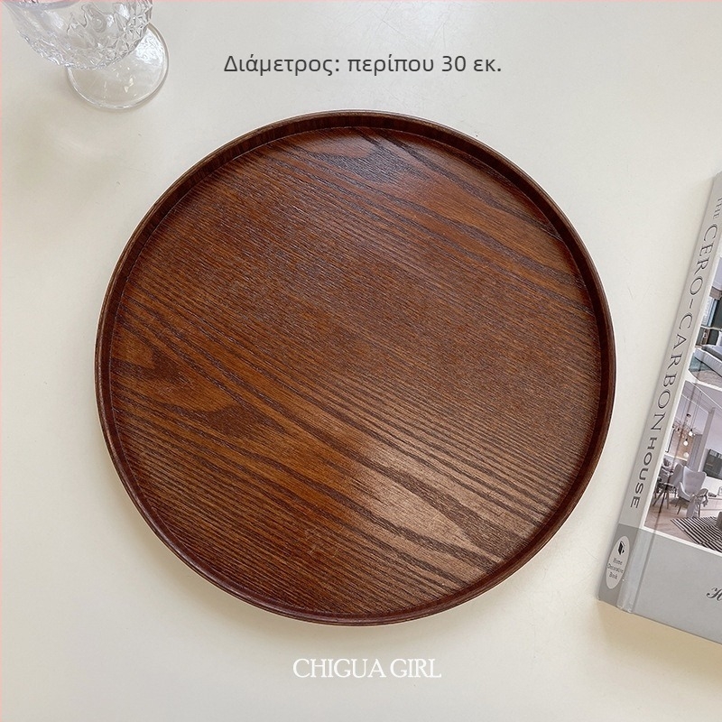 Ins-style κυκλικός δίσκος από μασίφ ξύλο – δίσκος αποθήκευσης σε ιαπωνικό ύφος για καφέ και φρούτα, μοντέρνος μινιμαλισμός