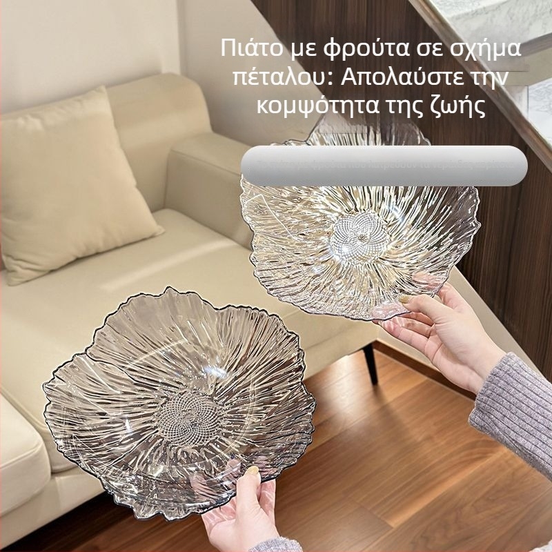 Σκανδιναβικό μοντέρνο πιάτο φρούτων σε σχήμα λουλουδιού, πλαστικό κρυστάλλινο με περλέ φινίρισμα, χειροποίητο πιάτο για σνακ, συσκευασμένο σε PP σακούλα