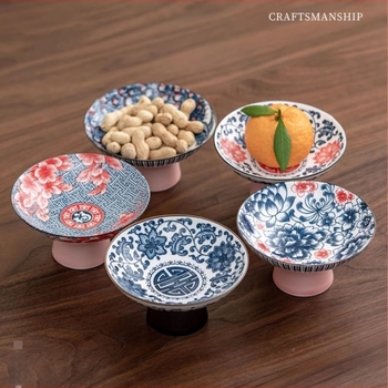 Πορσελάνινο πιάτο φρούτων, κινεζικού στυλ, με υψηλή βάση, διακόσμηση υπό γλάσο, Zhuo Zhong