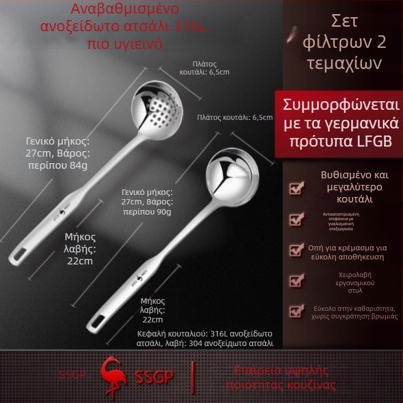 Κουτάλι σούπας από ανοξείδωτο χάλυβα 316, τροφίμων ποιότητας, αντι-καψίματος, μακριά λαβή
