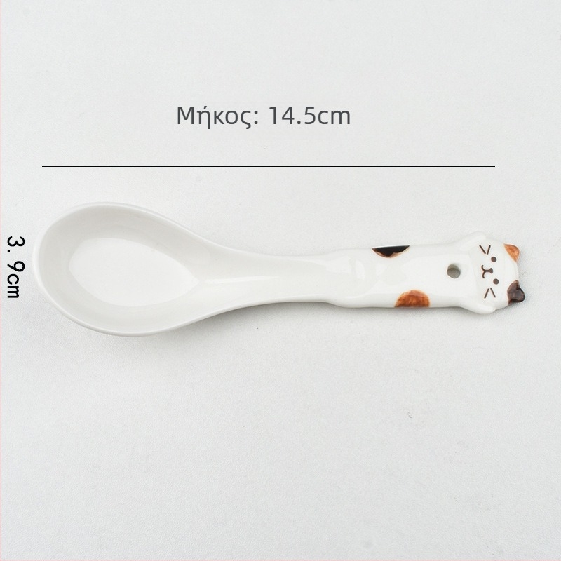 Παιδικό κεραμικό κουτάλι για φαγητό με σχέδιο γάτας σε ιαπωνικό στυλ, φρέσκο και γλυκό