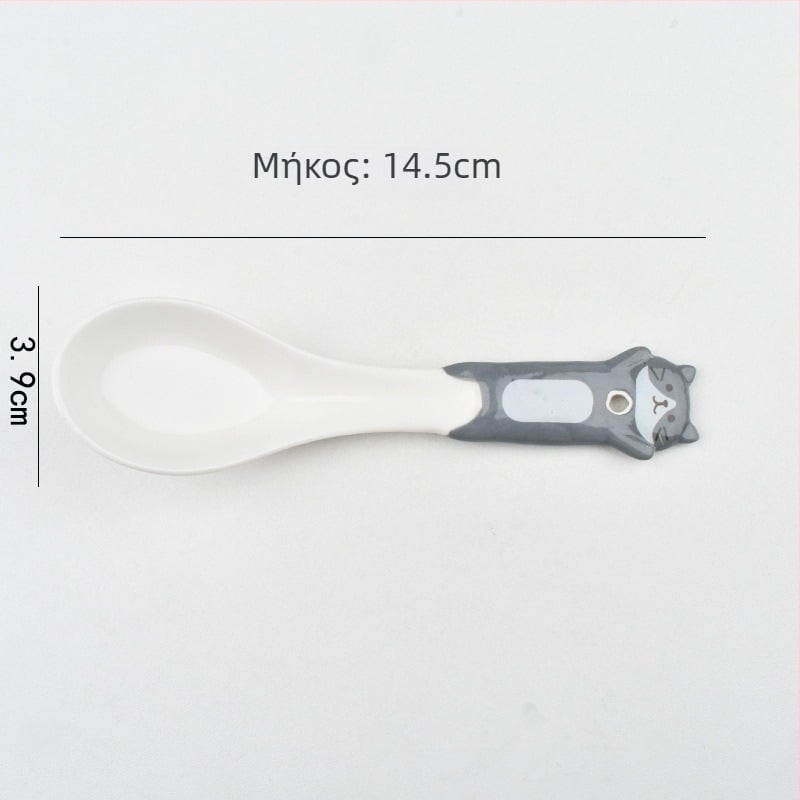 Παιδικό κεραμικό κουτάλι για φαγητό με σχέδιο γάτας σε ιαπωνικό στυλ, φρέσκο και γλυκό