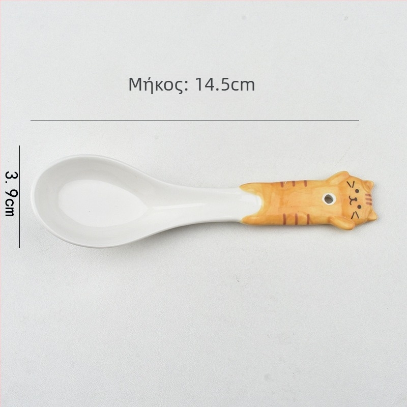 Παιδικό κεραμικό κουτάλι για φαγητό με σχέδιο γάτας σε ιαπωνικό στυλ, φρέσκο και γλυκό