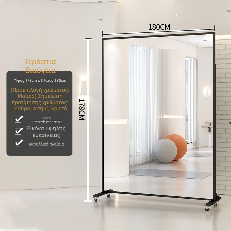 Κινούμενος καθρέπτης δαπέδου με τροχούς, αλουμινένιο πλαίσιο, μοντέλο 005, δυνατή προσαρμογή
