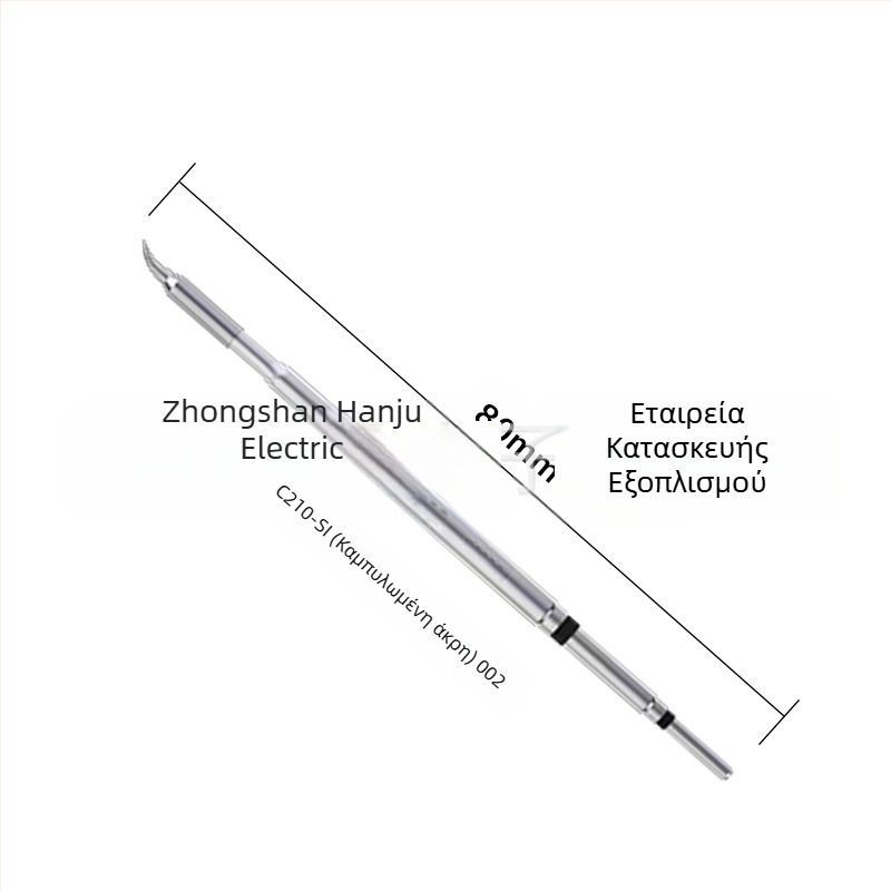 Άκρο συγκόλλησης C210 σειρά; χαλκός, χωρίς μόλυβδο; μορφές ακρού: pointed head / knife head / curved head; θερμοκρασία 0–500°C; ισχύς 150W; συμβατό με σταθμούς GVM/JBC/OSS/T26