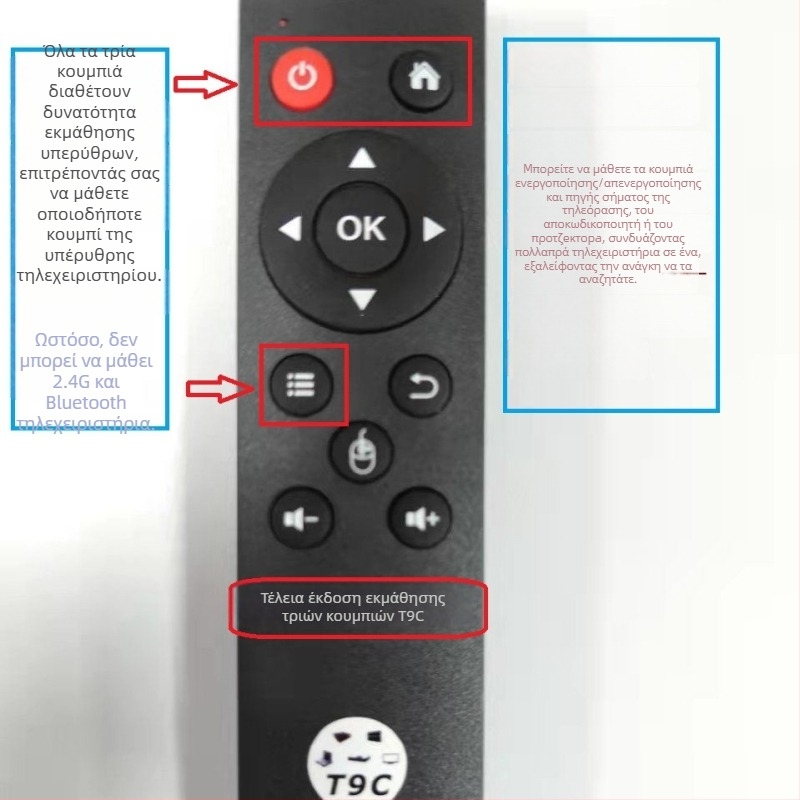 Τ9 Τηλεχειριστήριο - Ασύρματο USB 2.4G, εμβέλεια 10 μ., για τηλεόραση/set-top box/υπολογιστή/προβολέα