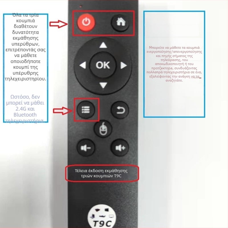 Τ9 Τηλεχειριστήριο - Ασύρματο USB 2.4G, εμβέλεια 10 μ., για τηλεόραση/set-top box/υπολογιστή/προβολέα
