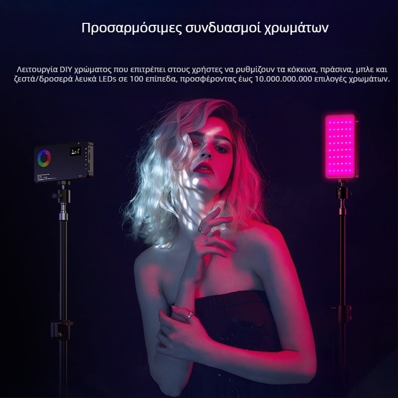 RGB φως κάμερας με βάση hot shoe 1/4 inch πρότυπο, διπλού επιπέδου βίδες, ρυθμιζόμενη θερμοκρασία χρώματος 2500-9900K, 5V, κάτω από 10W, επιτραπέζια χρήση