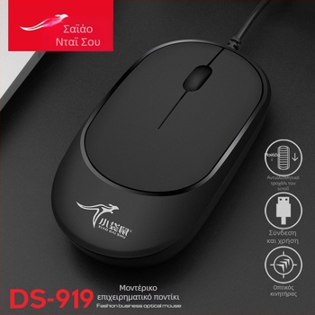 DS919 Οπτικό ενσύρματο ποντίκι USB - υπερ-λεπτό, αντιστατικό και αντιπαρεμβολικός σχεδιασμός - 1000dpi