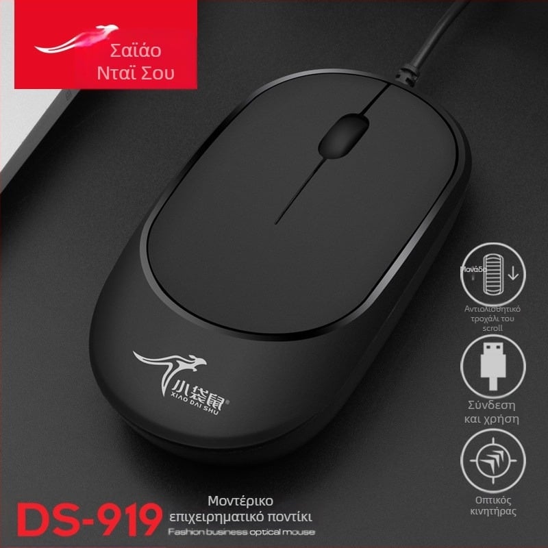 DS919 Οπτικό ενσύρματο ποντίκι USB - υπερ-λεπτό, αντιστατικό και αντιπαρεμβολικός σχεδιασμός - 1000dpi