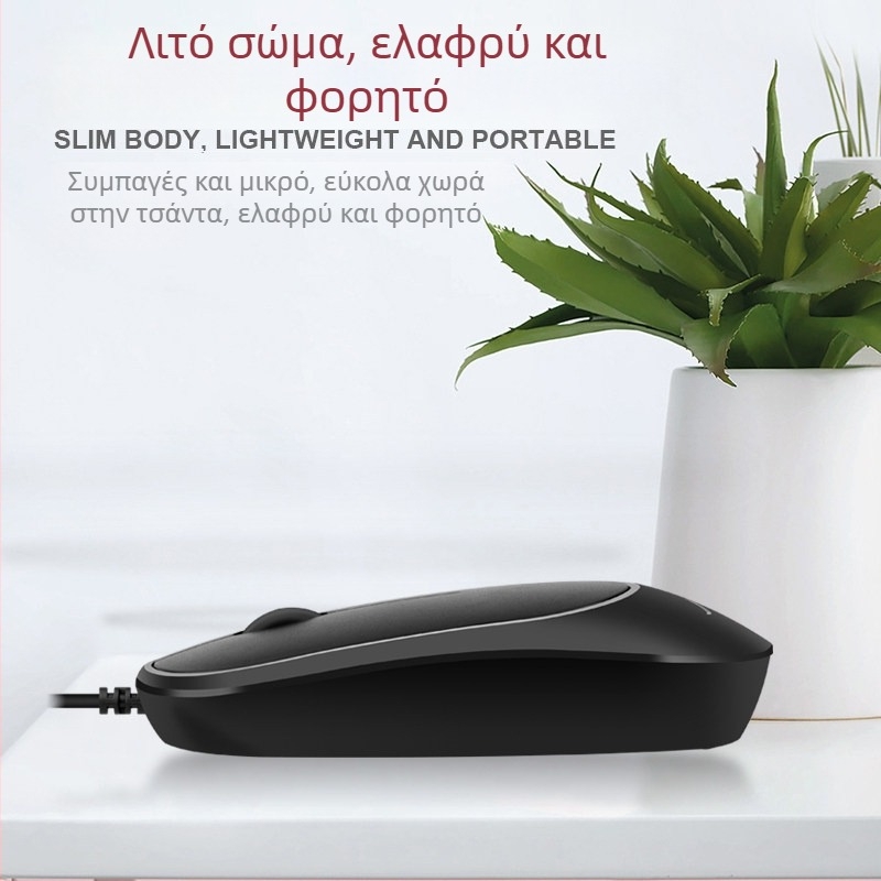 DS919 Οπτικό ενσύρματο ποντίκι USB - υπερ-λεπτό, αντιστατικό και αντιπαρεμβολικός σχεδιασμός - 1000dpi