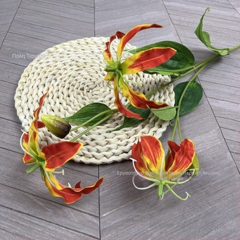 Jinchuan τεχνητό φλογερό κρίνο JiaLan, μεταξωτό, 3 κεφάλια, ανάγλυφο και έγχυση-χύτευση, κατάλληλο για γάμους και διακόσμηση σπιτιού