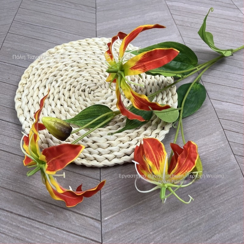 Jinchuan τεχνητό φλογερό κρίνο JiaLan, μεταξωτό, 3 κεφάλια, ανάγλυφο και έγχυση-χύτευση, κατάλληλο για γάμους και διακόσμηση σπιτιού