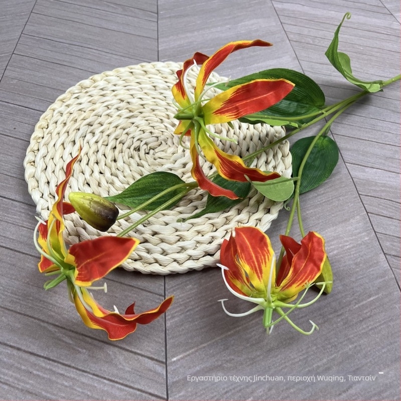 Jinchuan τεχνητό φλογερό κρίνο JiaLan, μεταξωτό, 3 κεφάλια, ανάγλυφο και έγχυση-χύτευση, κατάλληλο για γάμους και διακόσμηση σπιτιού