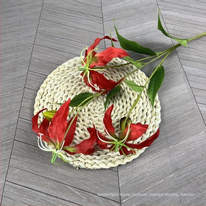 Jinchuan τεχνητό φλογερό κρίνο JiaLan, μεταξωτό, 3 κεφάλια, ανάγλυφο και έγχυση-χύτευση, κατάλληλο για γάμους και διακόσμηση σπιτιού