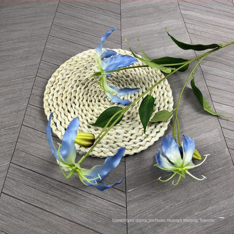 Jinchuan τεχνητό φλογερό κρίνο JiaLan, μεταξωτό, 3 κεφάλια, ανάγλυφο και έγχυση-χύτευση, κατάλληλο για γάμους και διακόσμηση σπιτιού