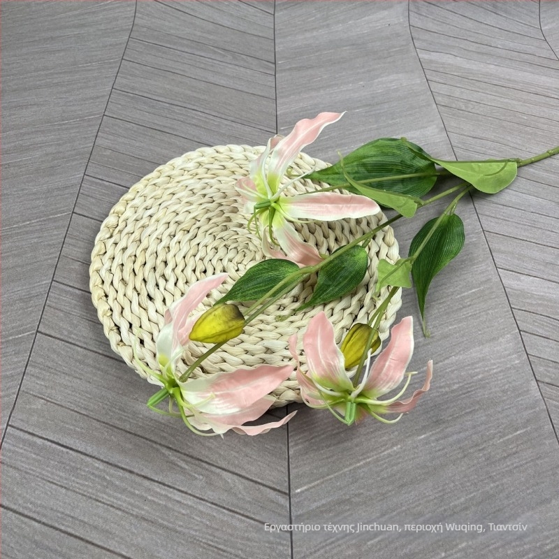 Jinchuan τεχνητό φλογερό κρίνο JiaLan, μεταξωτό, 3 κεφάλια, ανάγλυφο και έγχυση-χύτευση, κατάλληλο για γάμους και διακόσμηση σπιτιού