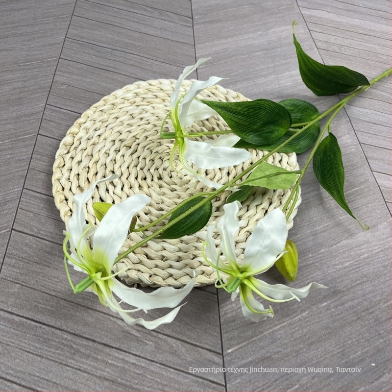 Jinchuan τεχνητό φλογερό κρίνο JiaLan, μεταξωτό, 3 κεφάλια, ανάγλυφο και έγχυση-χύτευση, κατάλληλο για γάμους και διακόσμηση σπιτιού