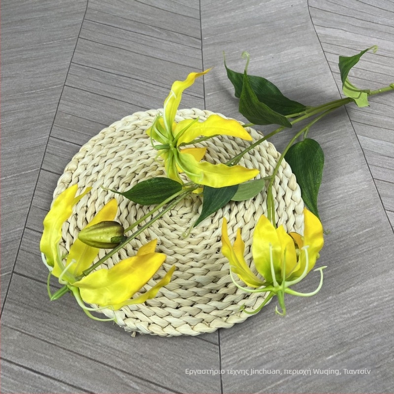 Jinchuan τεχνητό φλογερό κρίνο JiaLan, μεταξωτό, 3 κεφάλια, ανάγλυφο και έγχυση-χύτευση, κατάλληλο για γάμους και διακόσμηση σπιτιού