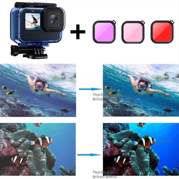 GoPro 9-13 Αδιάβροχη Θήκη Αξεσουάρ, Σετ — Υλικό: PC + tempered glass; Μοντέλο: 9-13; Λογότυπο: Εκτυπωμένο
